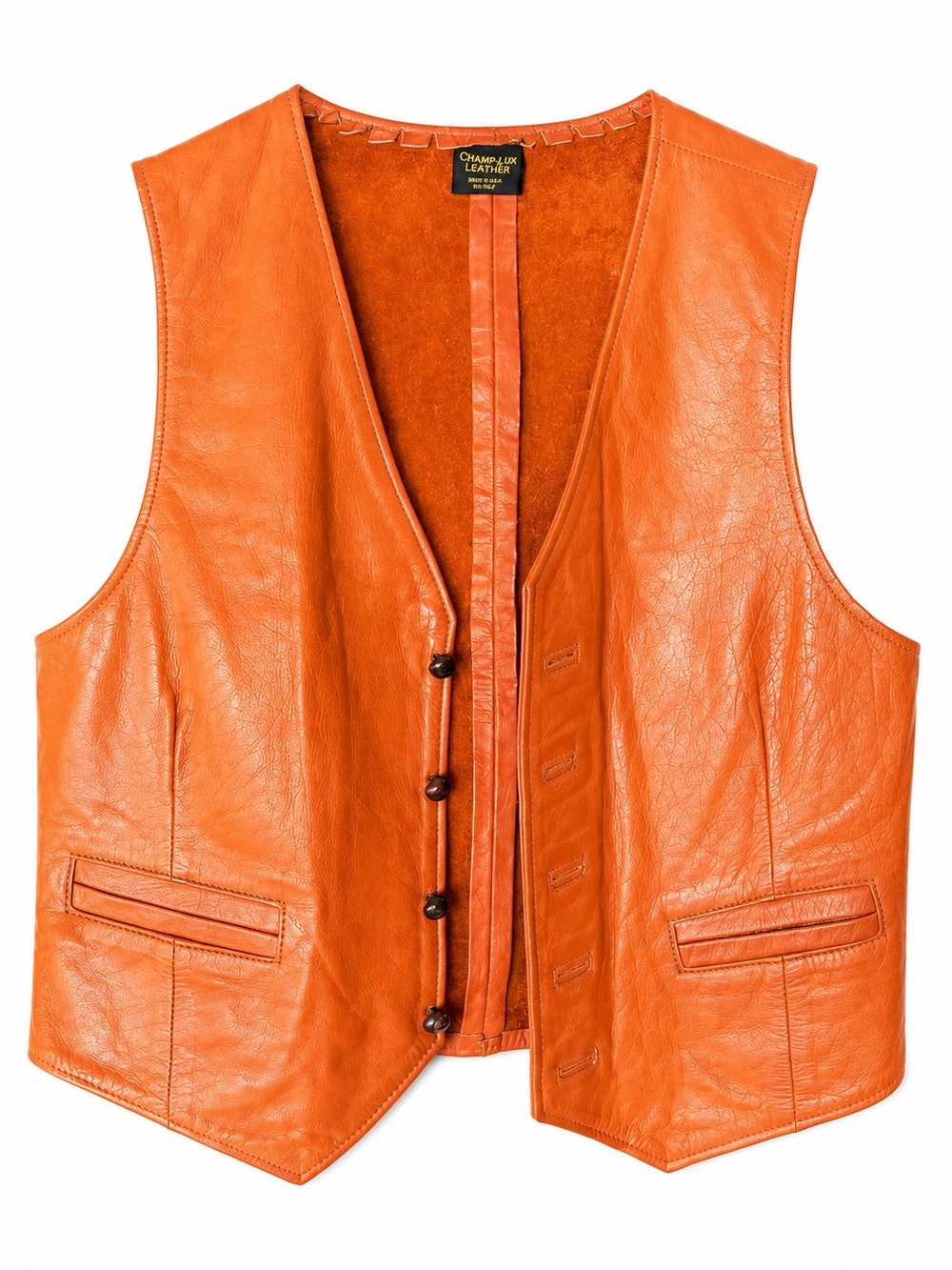 Orange Leather Vest - Champ-Lux Leather